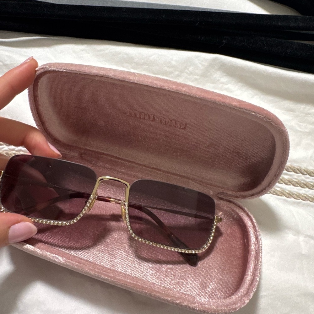 Miu Miu Pink Gradient Square Sunglasses with Gold Rhinestone Frame